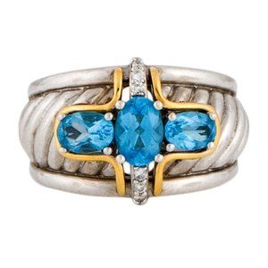 SONIA BITTON 14K YELLOW GOLD & SS TWO-TONE TOPAZ & DIAMOND COCKTAIL BAND…